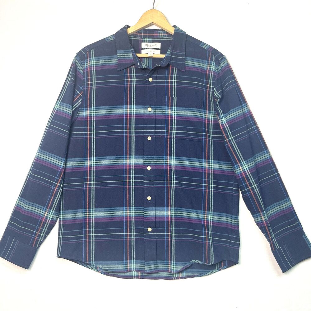 NWOT Madewell Shirt Mens L Crinkle‎ Cotton Perfect Long Sleeve Button Up Plaid